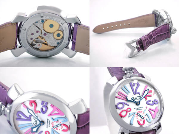 ガガ･ミラノスーパーコピー GAGAMILANO マニュアル　48mm　手巻き z5010.9 パープル皮 ホワイト/マルチカラーアラビア